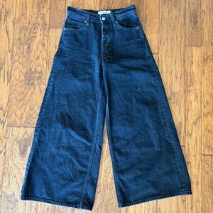 We The Free High Waisted Wide Leg Crop Jeans Womens 24 Black Button Fly